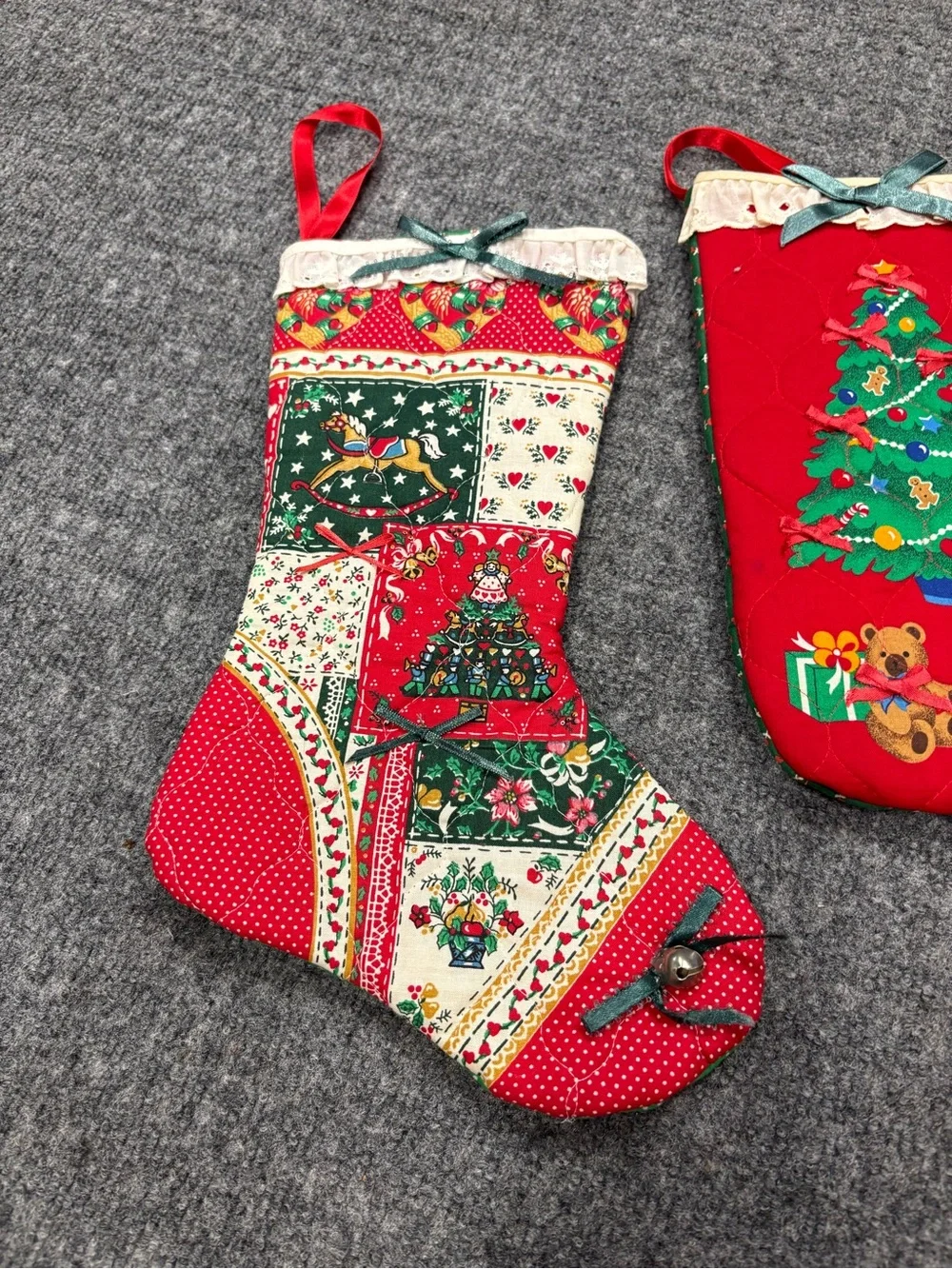 Vintage Hand Quilted Christmas Stockings Rustic Country